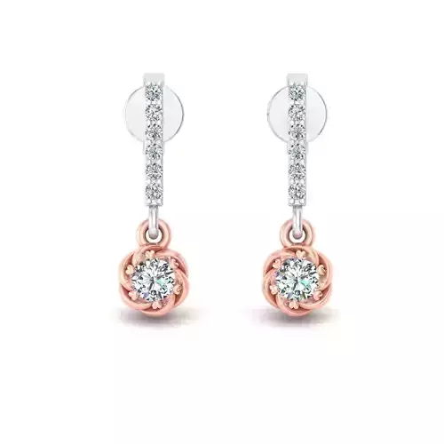Long Diamond Earrings in White and Rose Gold 3DM Print Ready