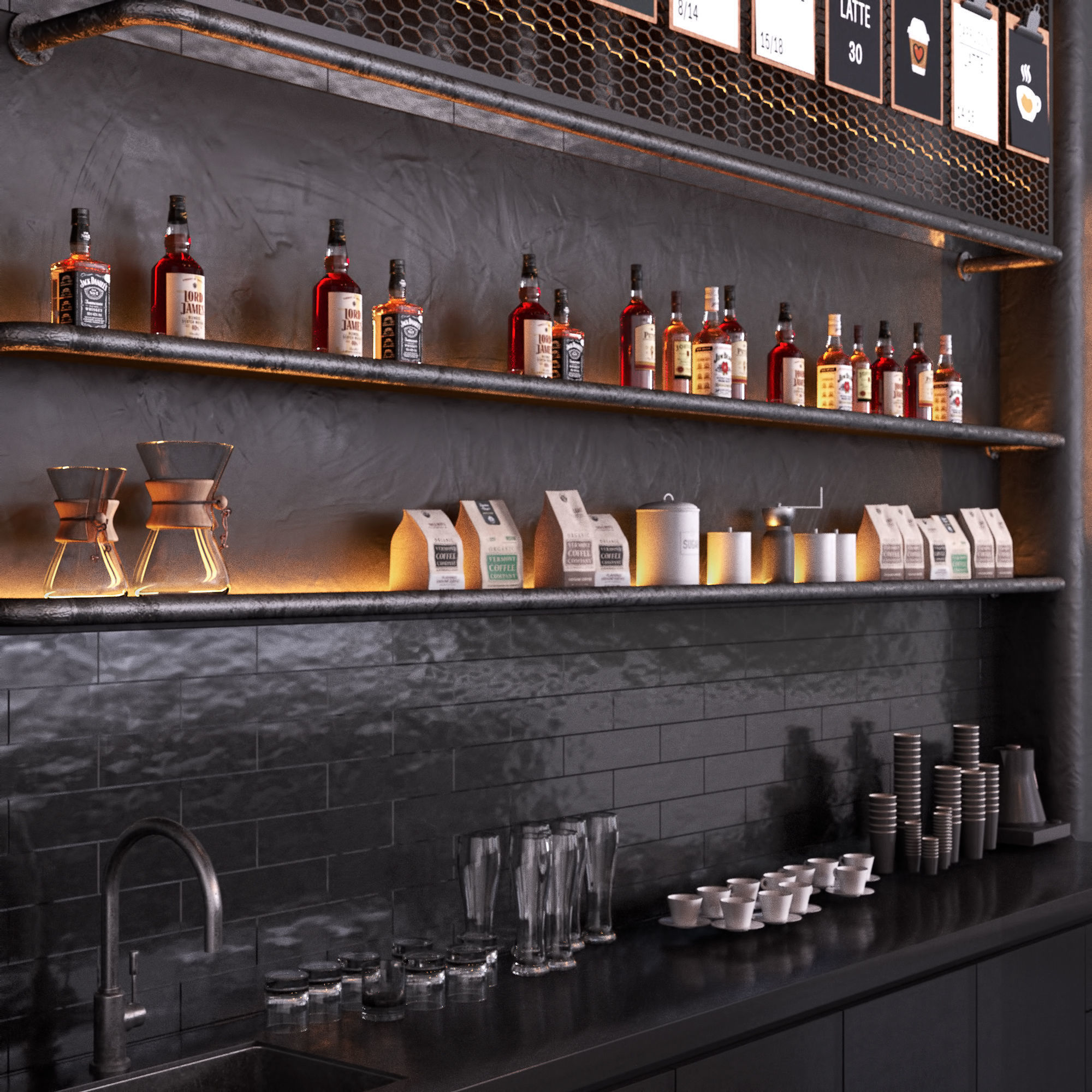 Coffee shop counter 3D model_2