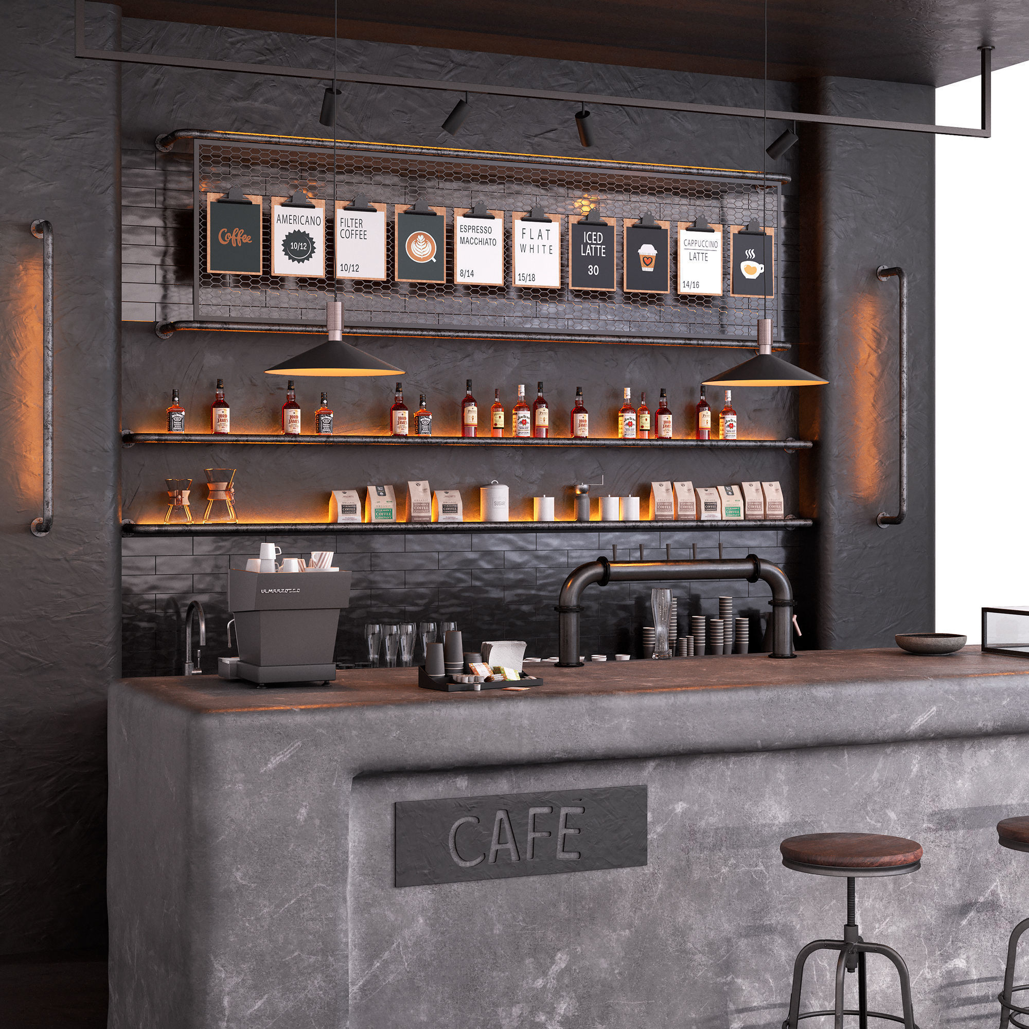 Coffee shop counter 3D model_4
