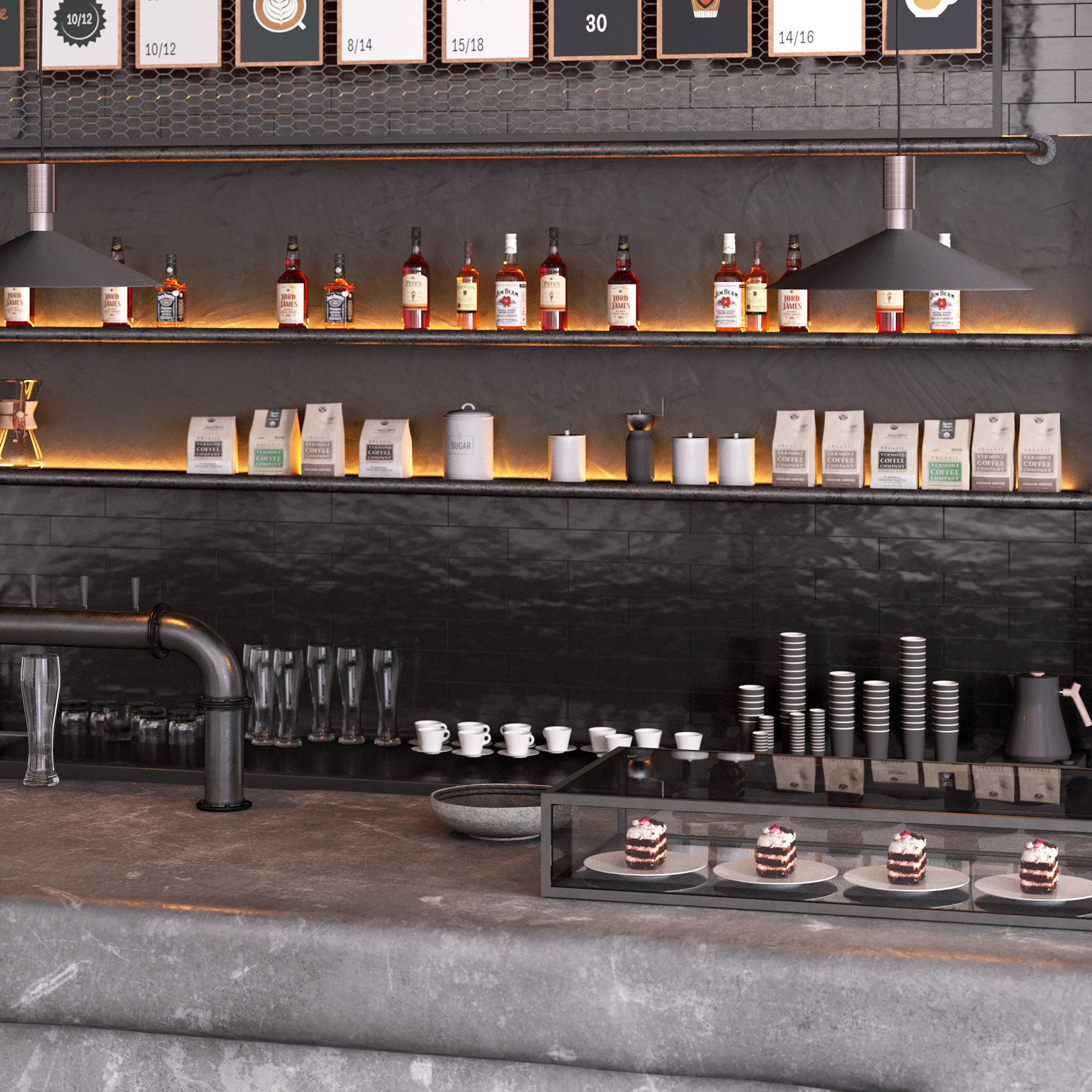 Coffee shop counter 3D model_5