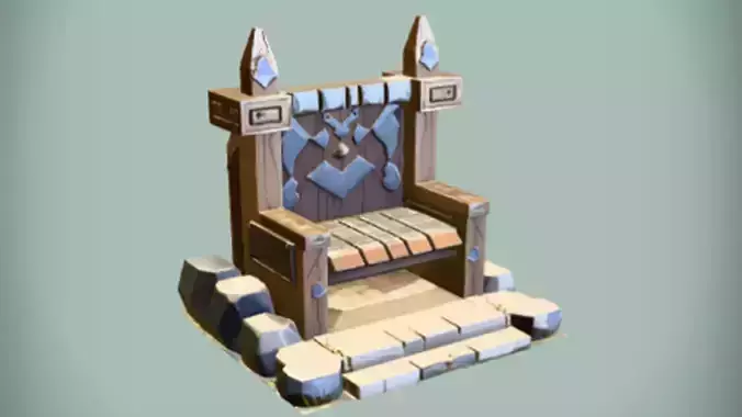 wooden fantasy throne on stone base