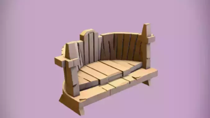 wooden bench with abstract design