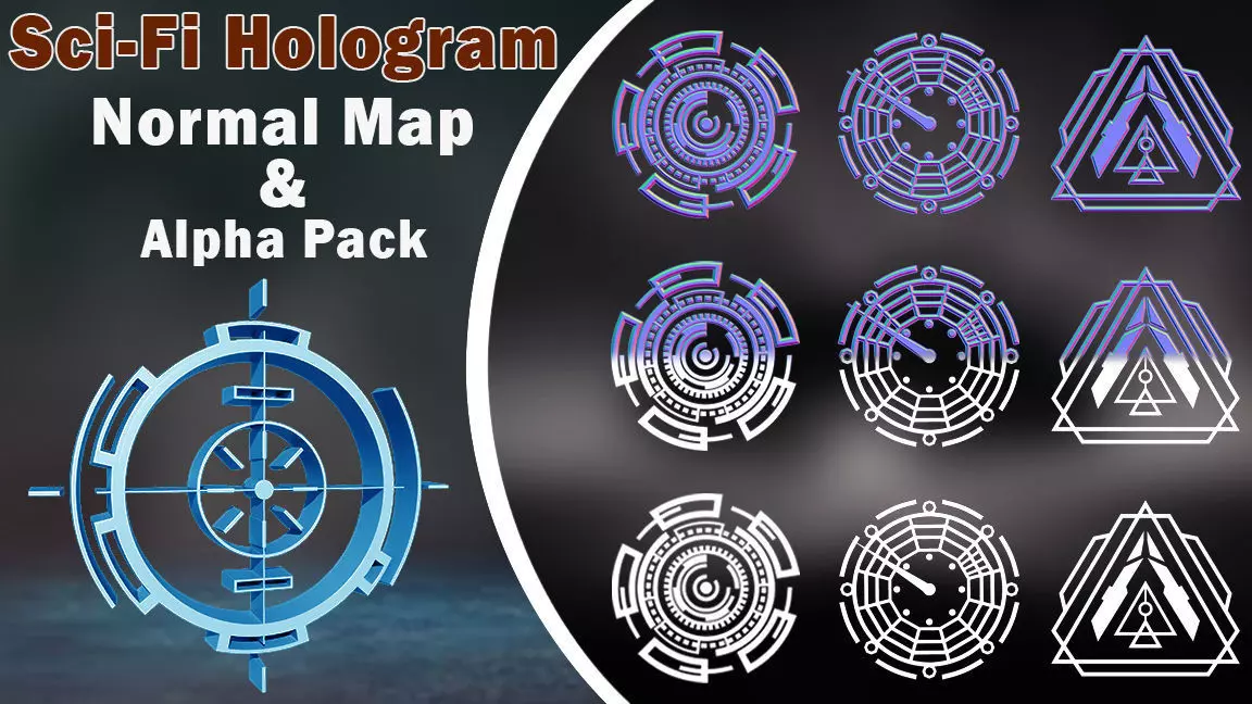 150 Sci-Fi Hologram Normal Map and Alpha Pack 3D model_0