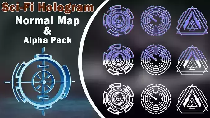 150 Sci-Fi Hologram Normal Map and Alpha Pack 3D model