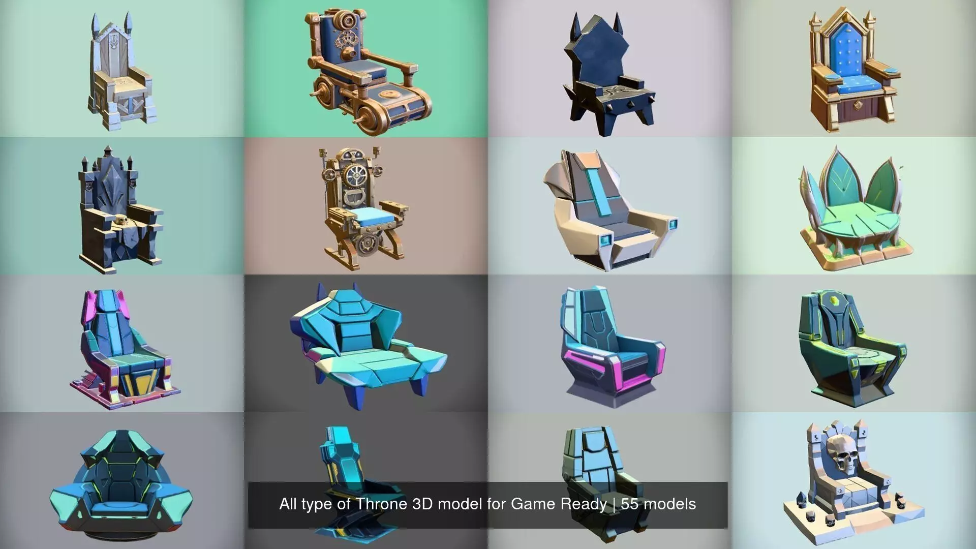 All type of Throne 3D model for Game Ready 3D Model Collection_1