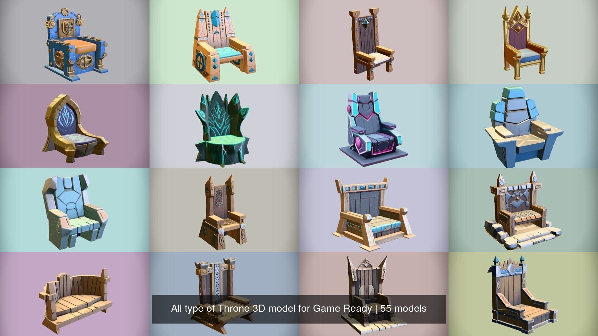 All type of Throne 3D model for Game Ready 3D Model Collection_3