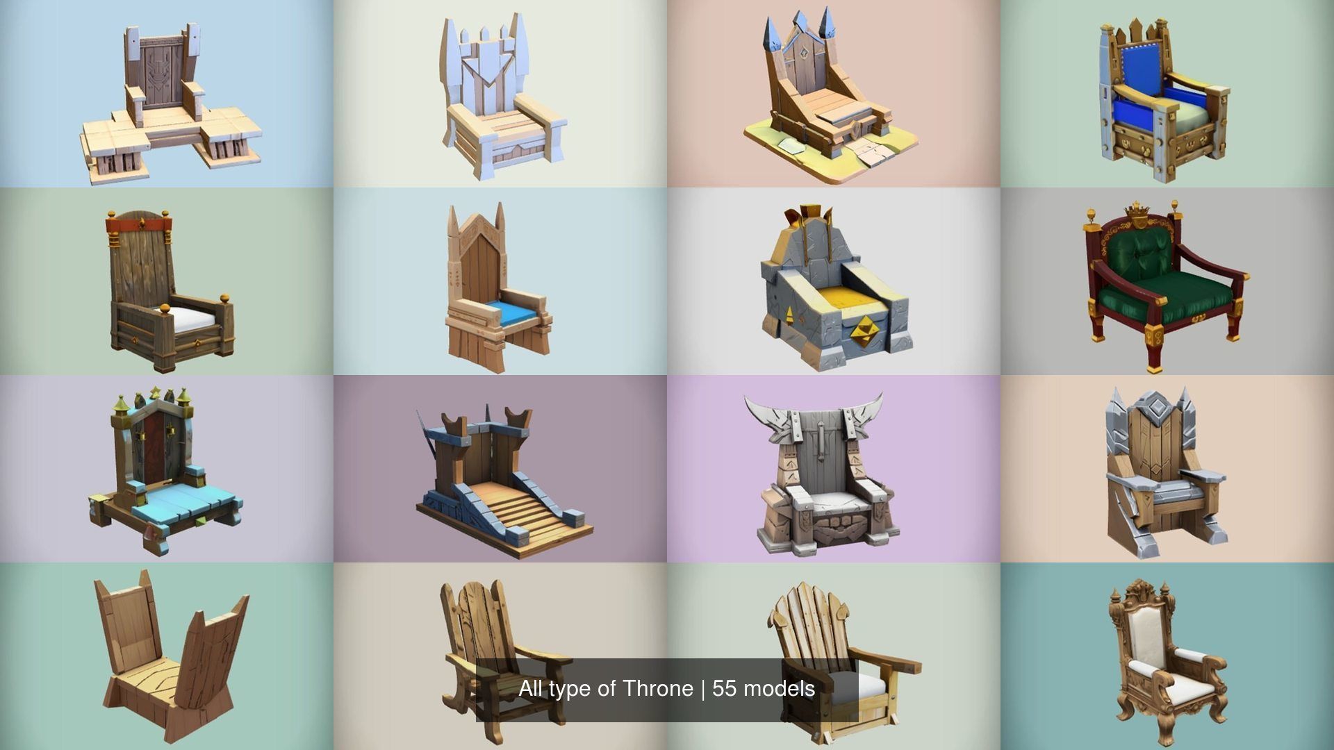 All type of Throne 3D model for Game Ready 3D Model Collection_8