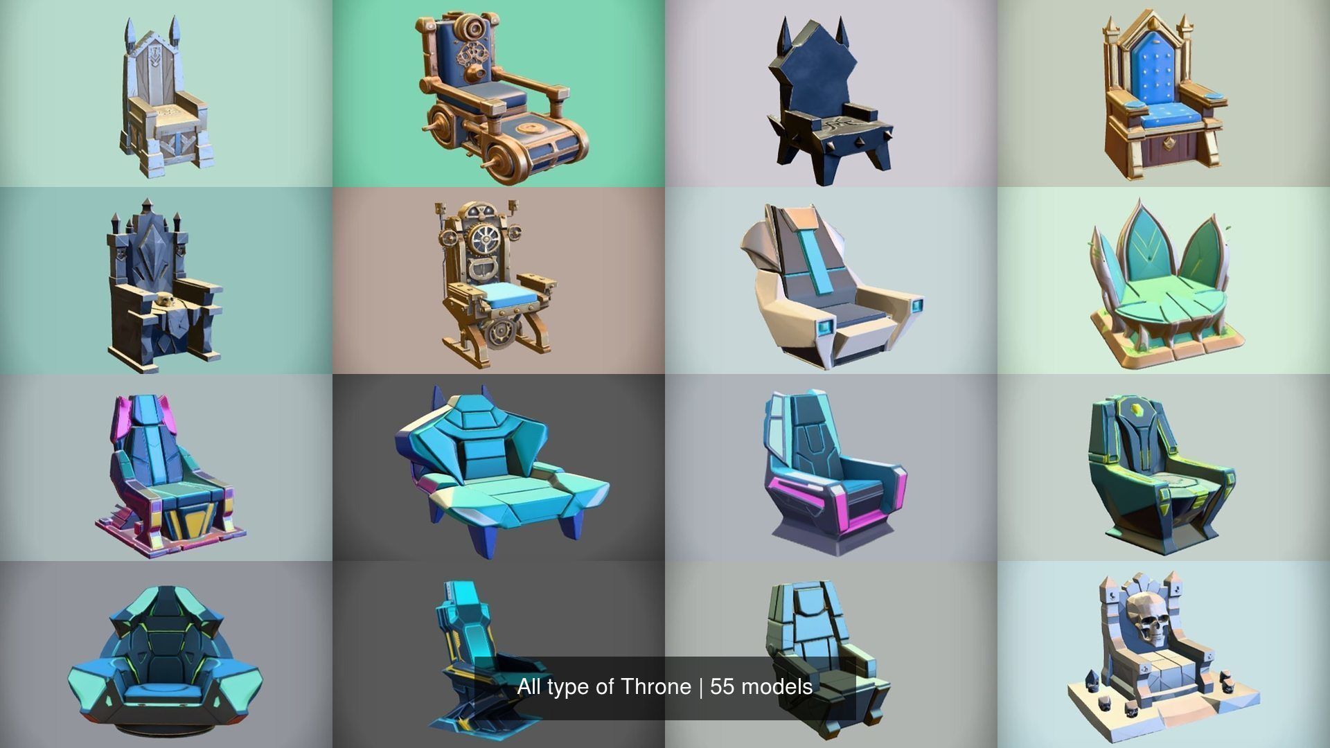 All type of Throne 3D model for Game Ready 3D Model Collection_2