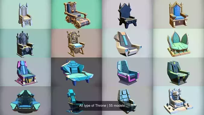 All type of Throne 3D model for Game Ready 3D Model Collection