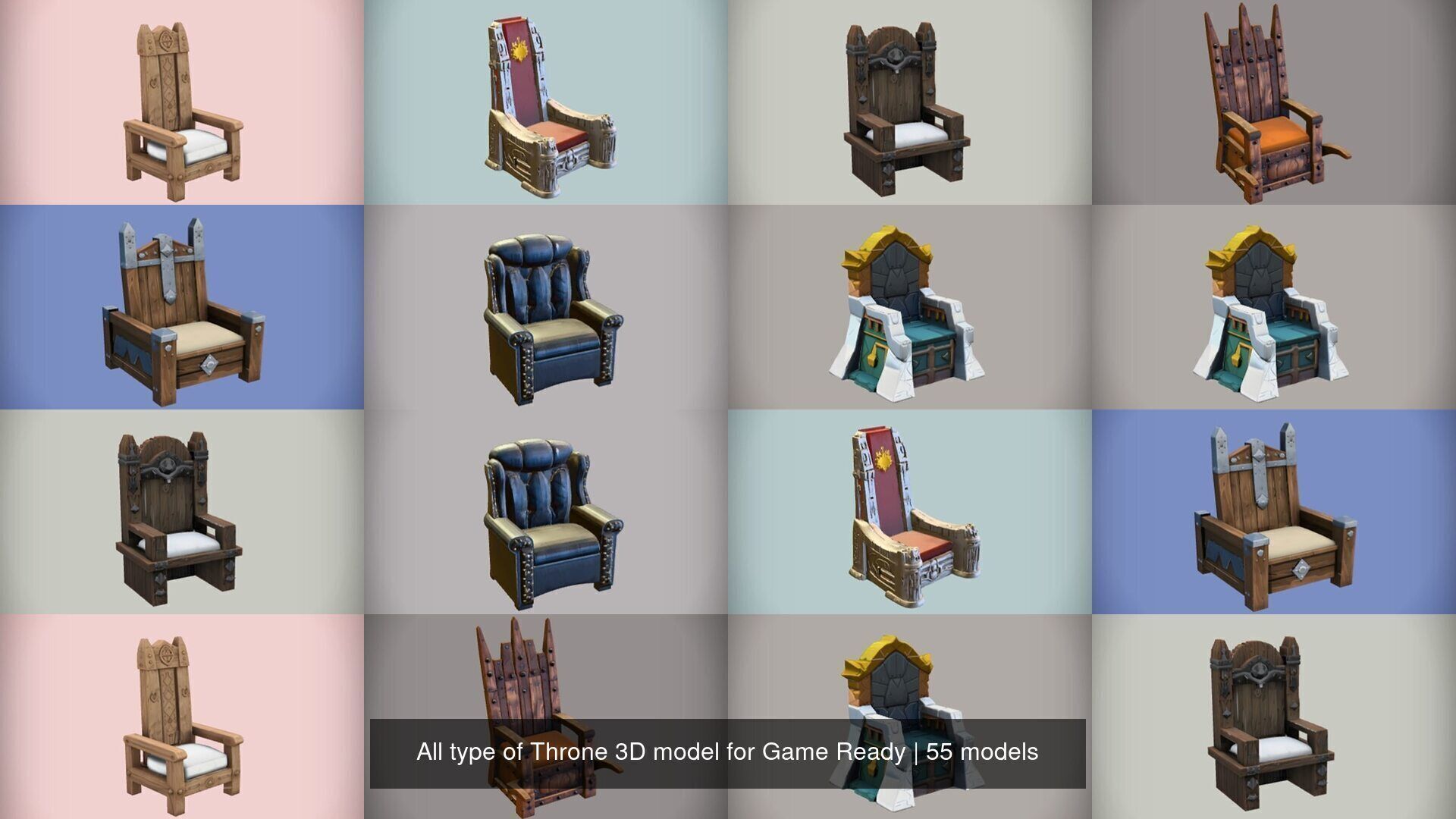 All type of Throne 3D model for Game Ready 3D Model Collection_7