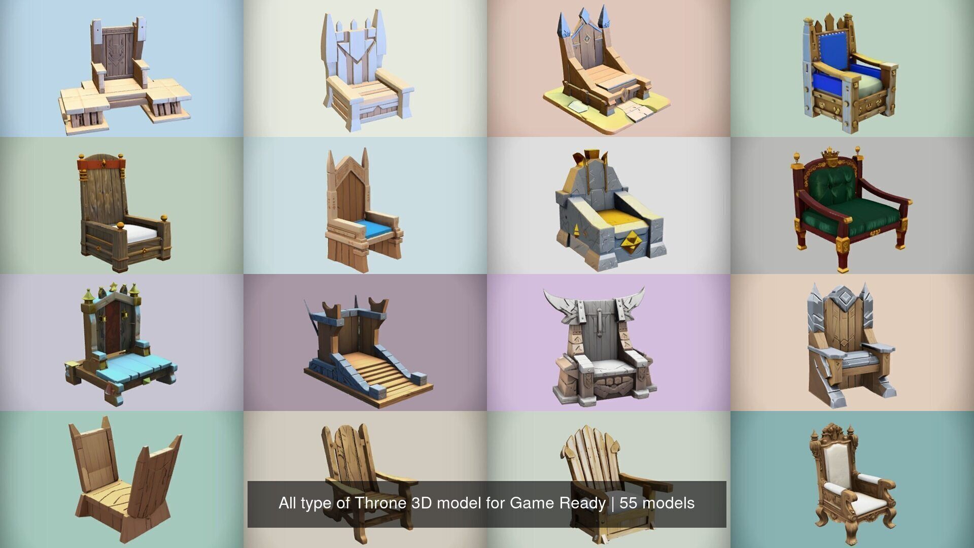 All type of Throne 3D model for Game Ready 3D Model Collection_5