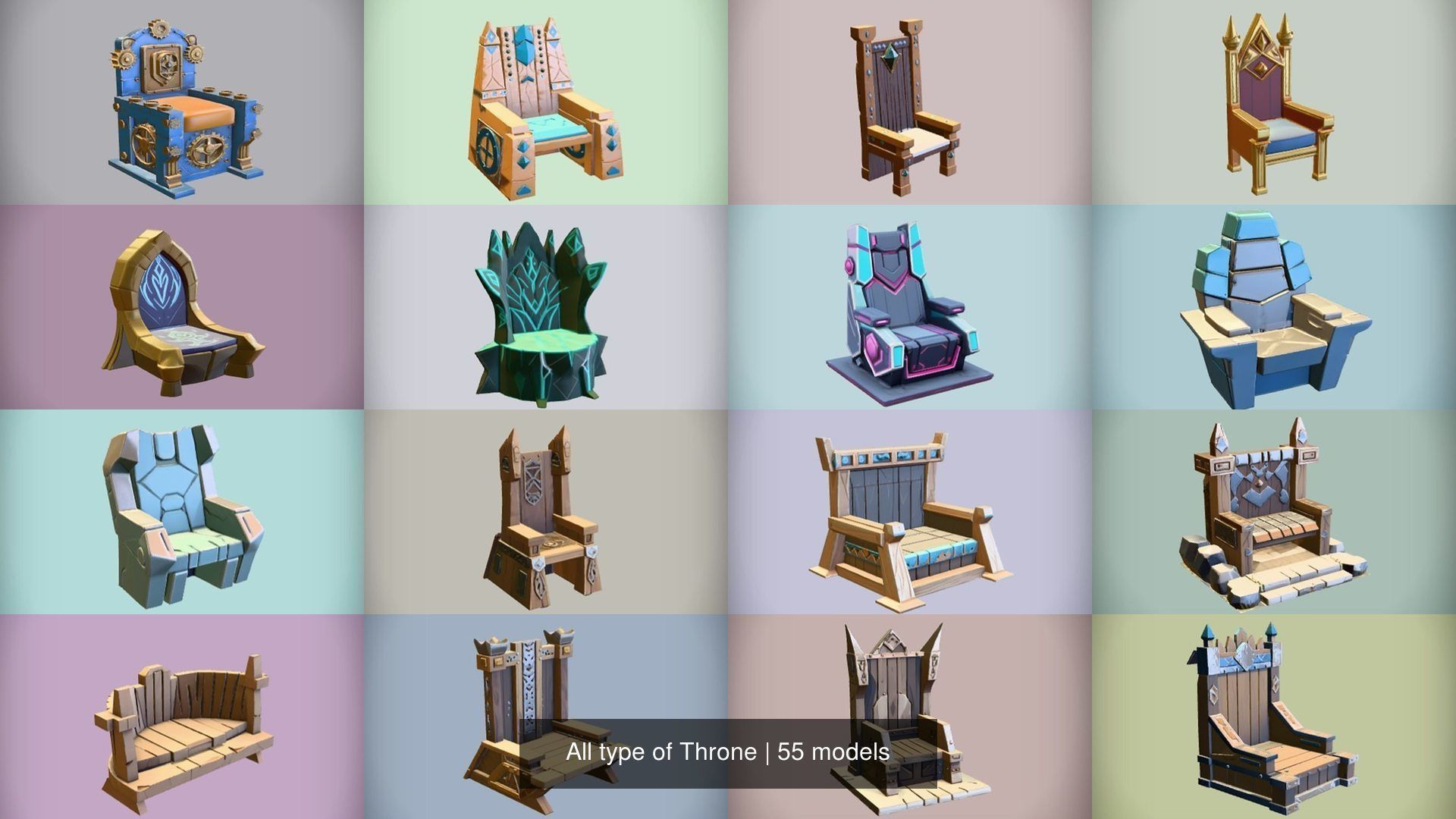 All type of Throne 3D model for Game Ready 3D Model Collection_6