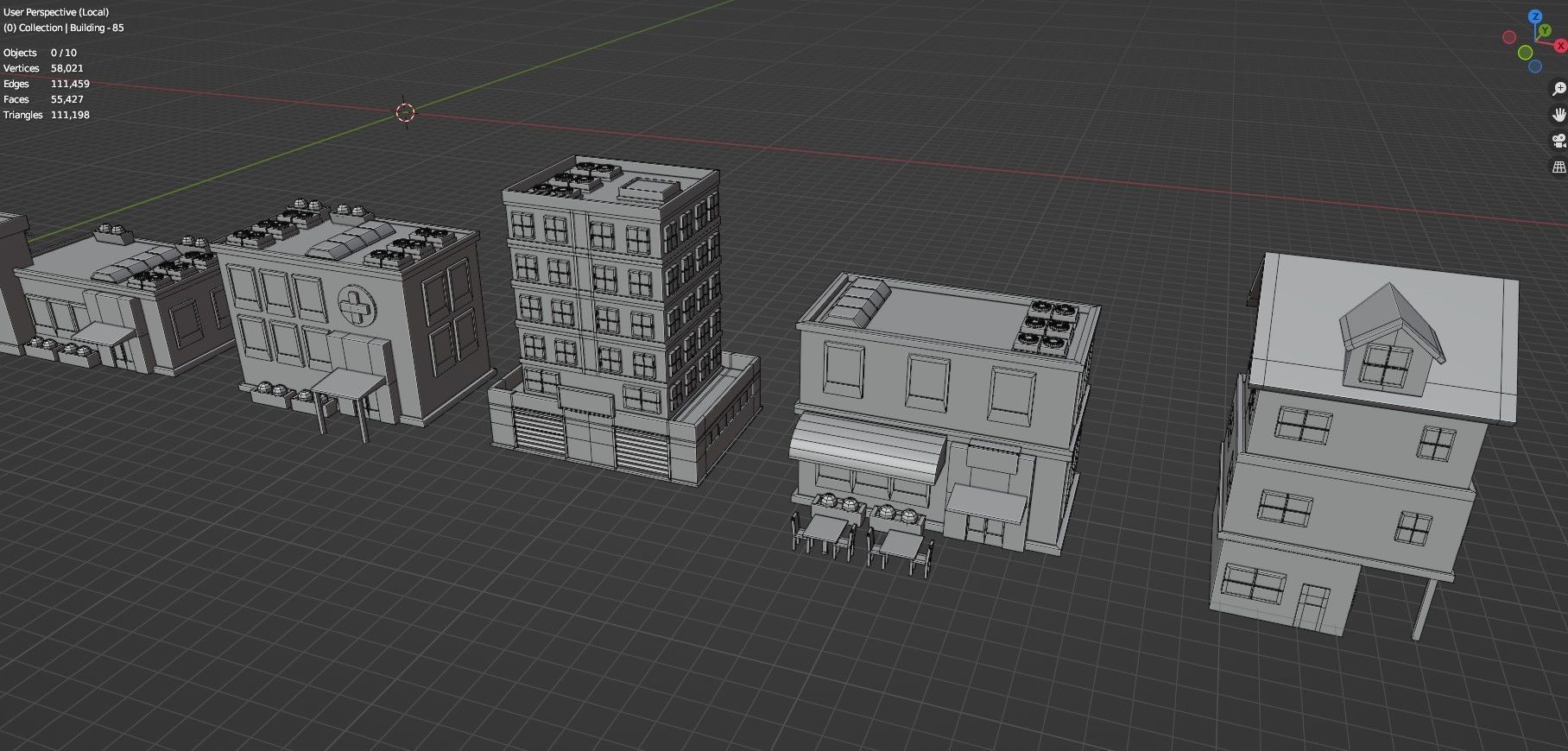 Low Poly City Buildings Pack Of 100 - Game Ready - Untextured  3D model_78
