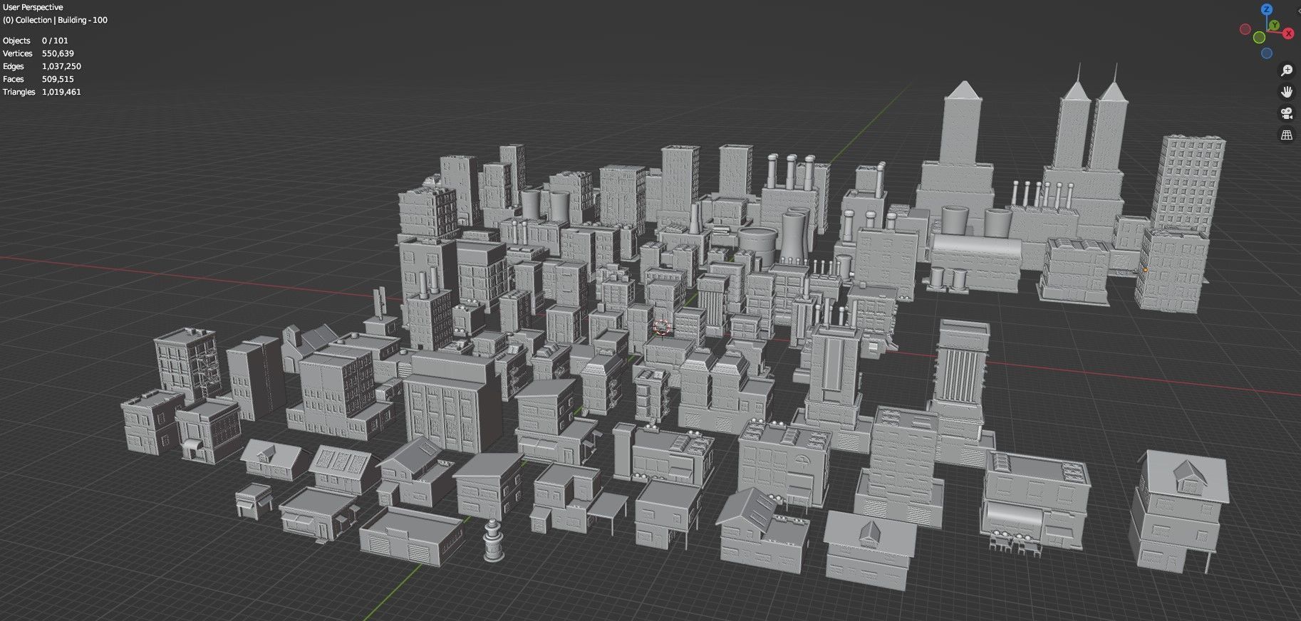 Low Poly City Buildings Pack Of 100 - Game Ready - Untextured  3D model_39
