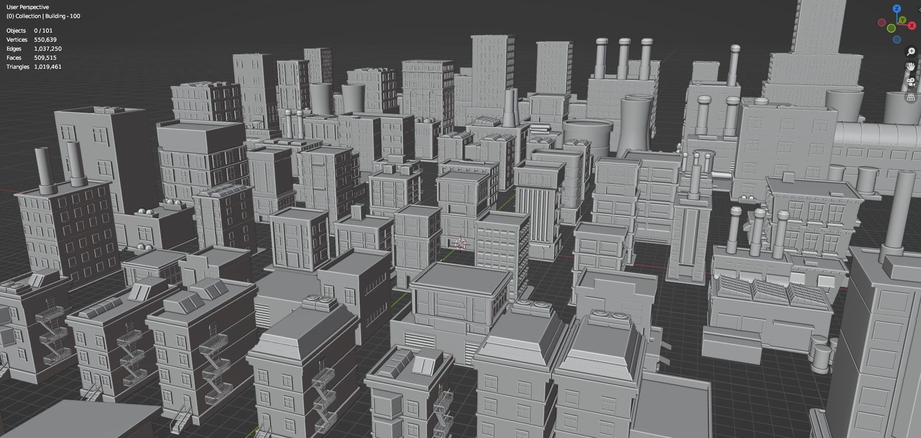 Low Poly City Buildings Pack Of 100 - Game Ready - Untextured  3D model_42