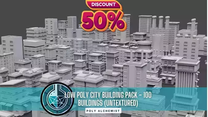 Low Poly City Buildings Pack Of 100 - Game Ready - Untextured  3D model
