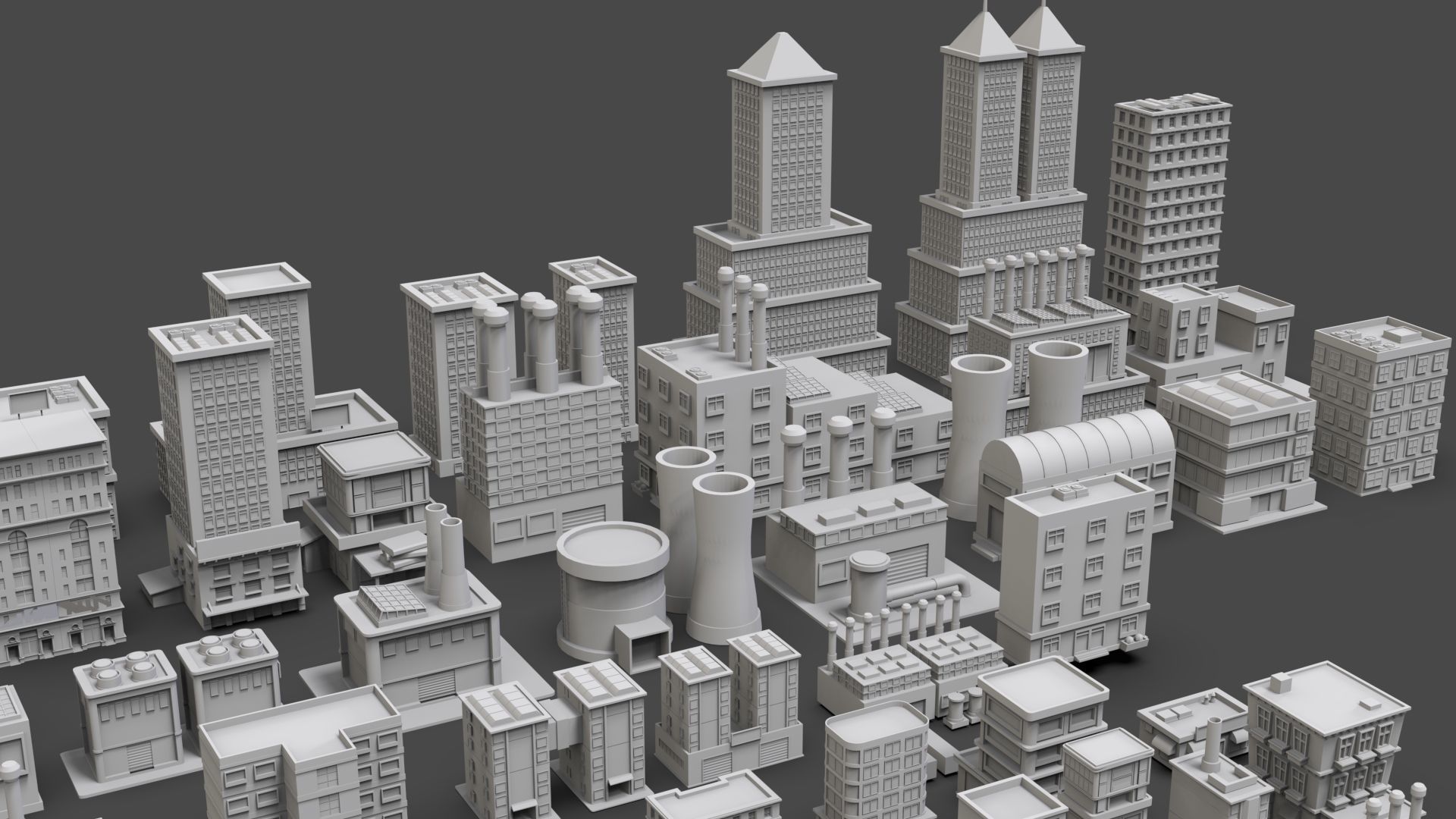 Low Poly City Buildings Pack Of 100 - Game Ready - Untextured  3D model_3