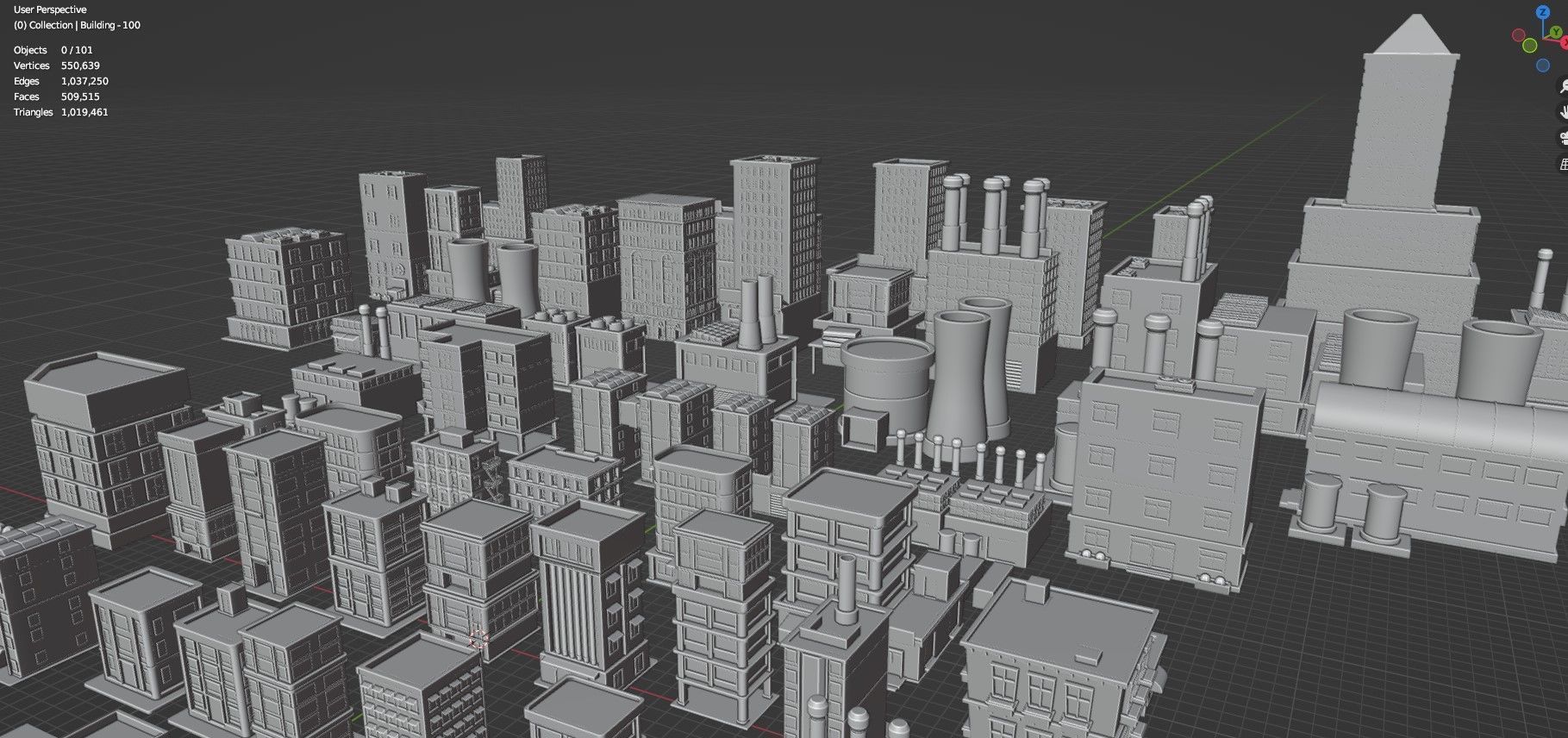 Low Poly City Buildings Pack Of 100 - Game Ready - Untextured  3D model_44