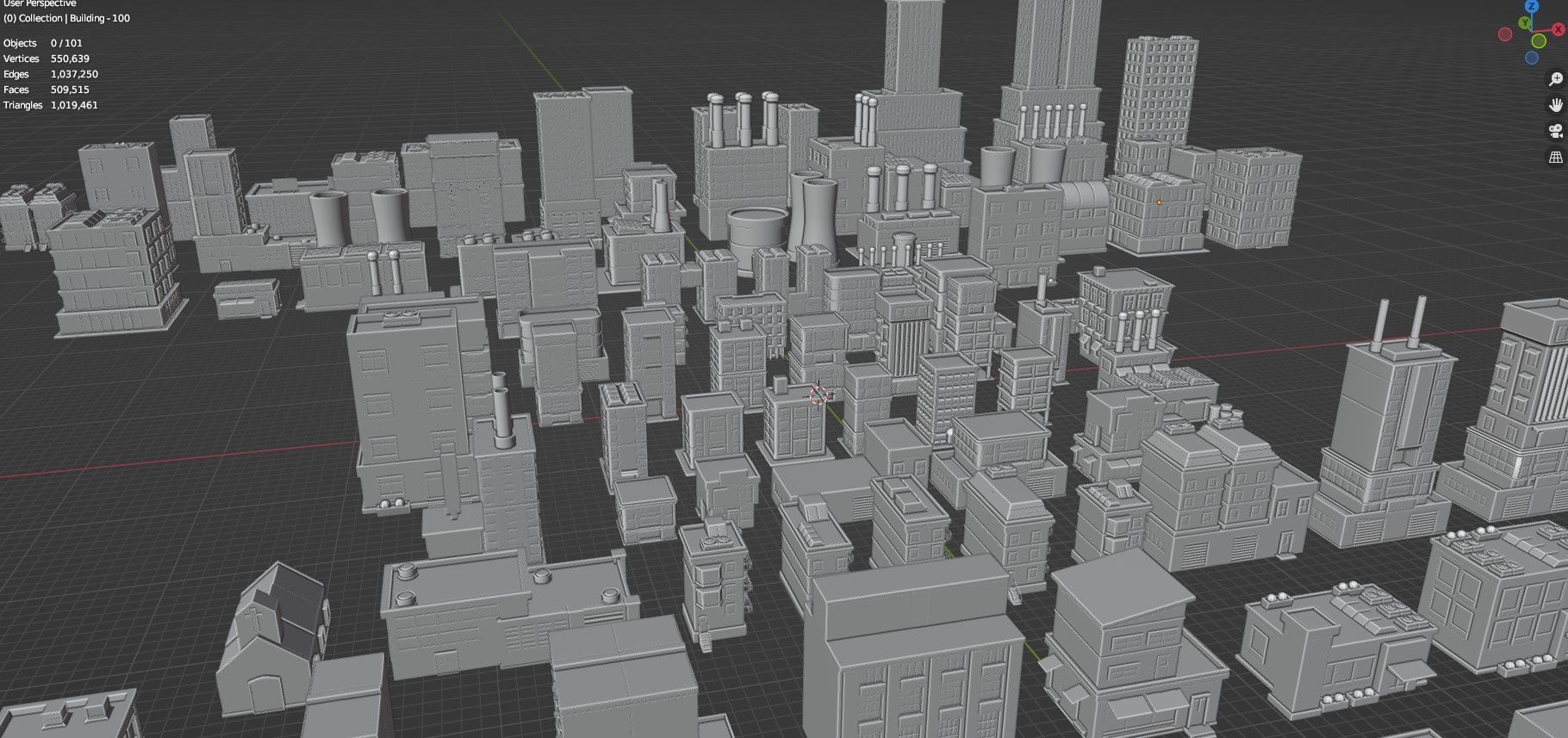 Low Poly City Buildings Pack Of 100 - Game Ready - Untextured  3D model_41