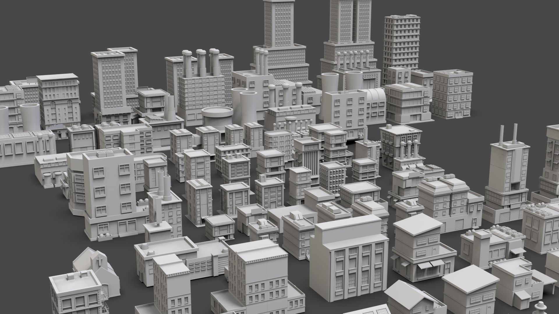 Low Poly City Buildings Pack Of 100 - Game Ready - Untextured  3D model_6