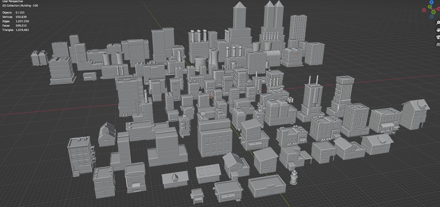 Low Poly City Buildings Pack Of 100 - Game Ready - Untextured  3D model_40