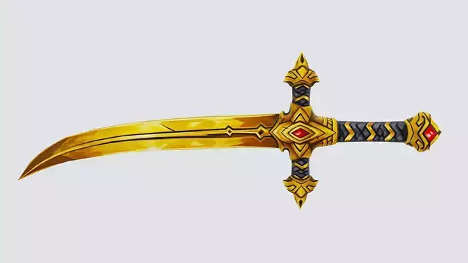Golden Ritual Dagger Short Sword Leather Hilt Lowpoly Weapon
