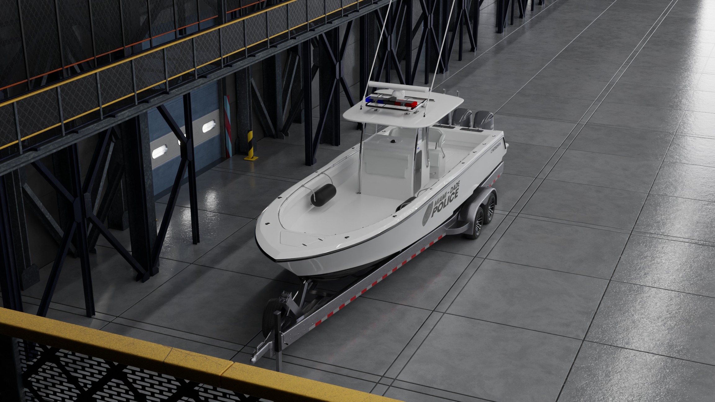 Contender Police Boat with Trailer  3D model_3