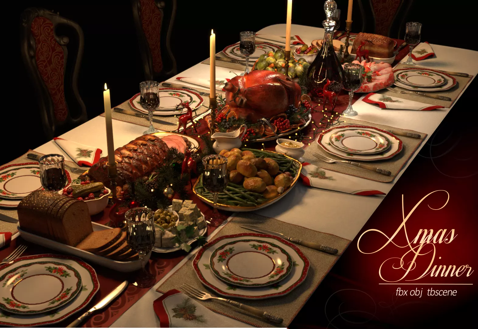 Christmas Dinner 3D model_0