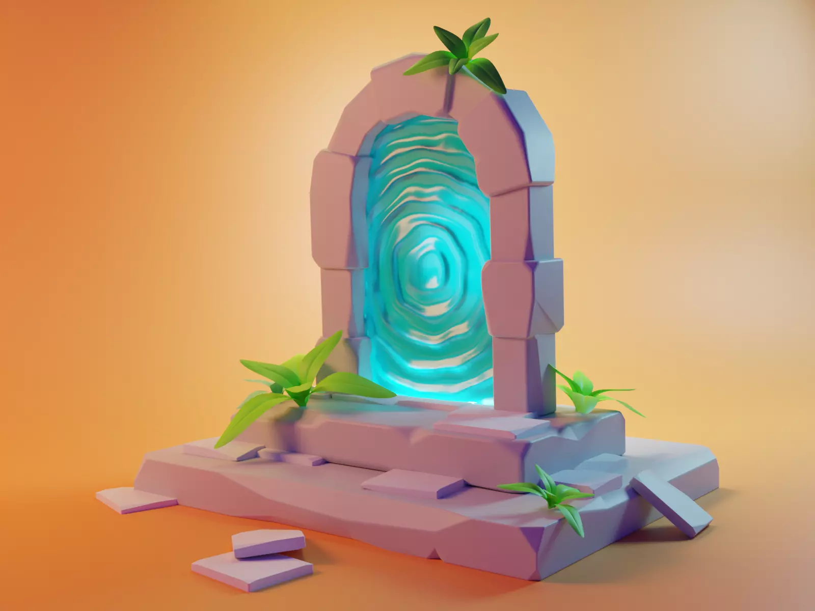Stylized Fantasy Portal Glowing Mystic Gateway Low-poly 3D model_0