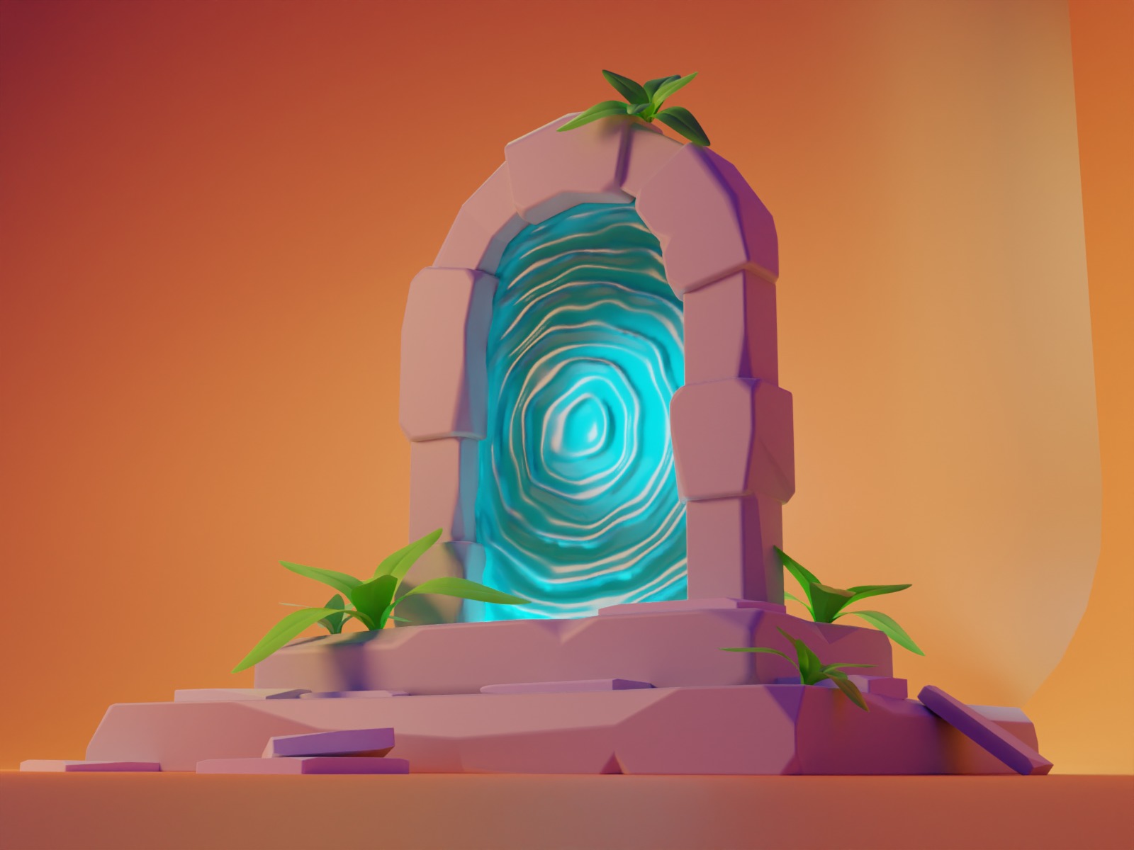 Stylized Fantasy Portal Glowing Mystic Gateway Low-poly 3D model_2