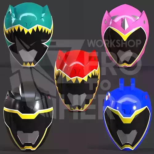 Combo of 5 Power Rangers Dino Charge Helmet 3D Model Collection