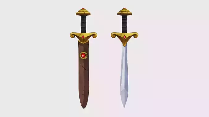 Simple Steel Sword Leather Hilt Scabbard Lowpoly Melee