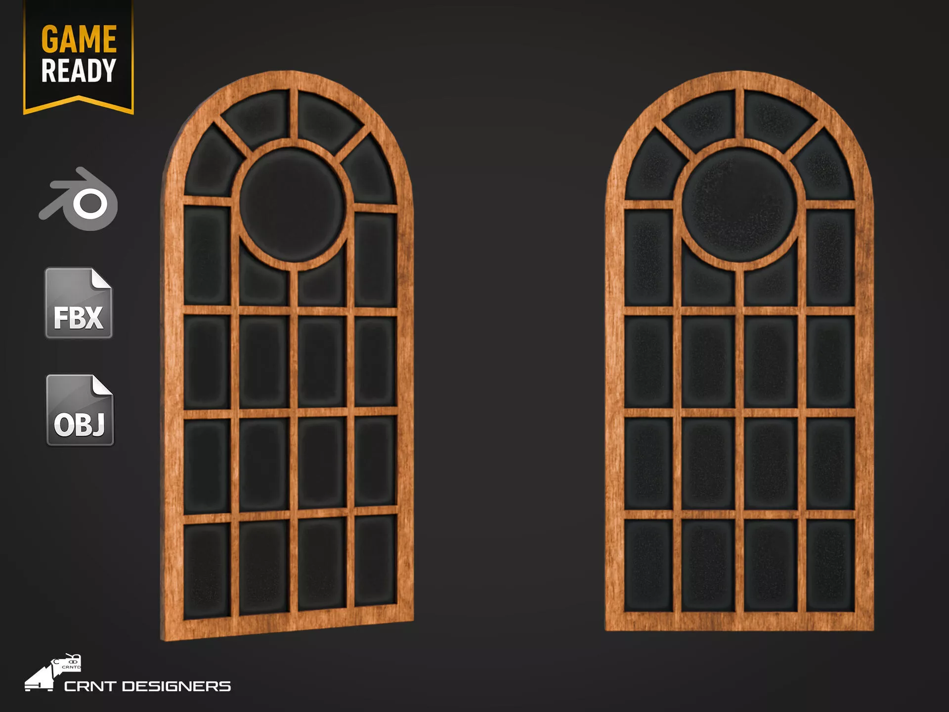 Wooden Glass Window Low-poly 3D model