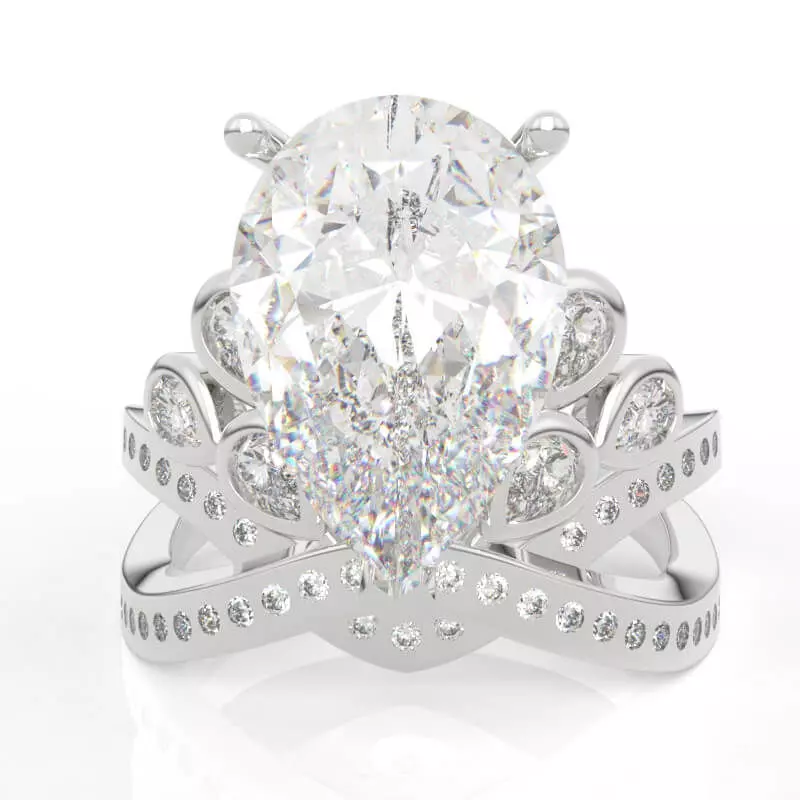 2ct Pear Diamond Crown Ring 3D print model