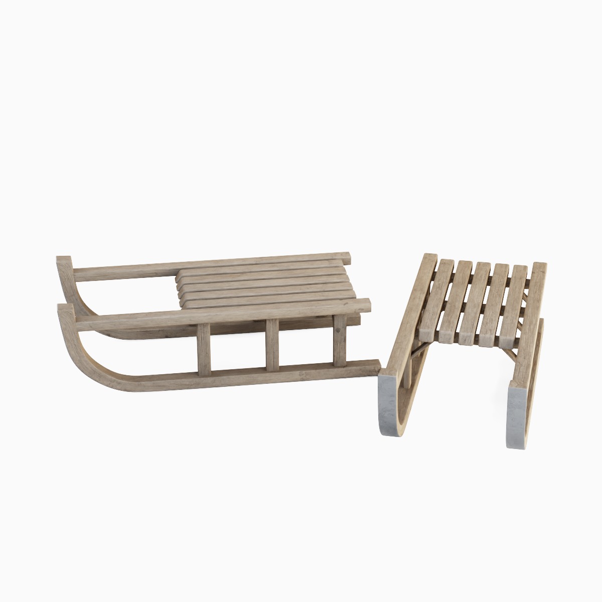 Wooden Snow Sledge 01 Low-poly 3D model_4