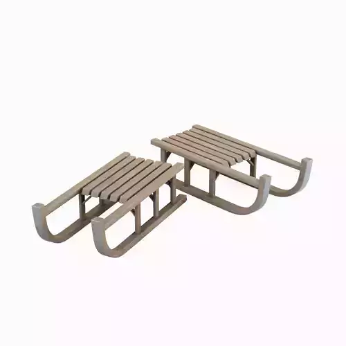Wooden Snow Sledge 01 Low-poly 3D model