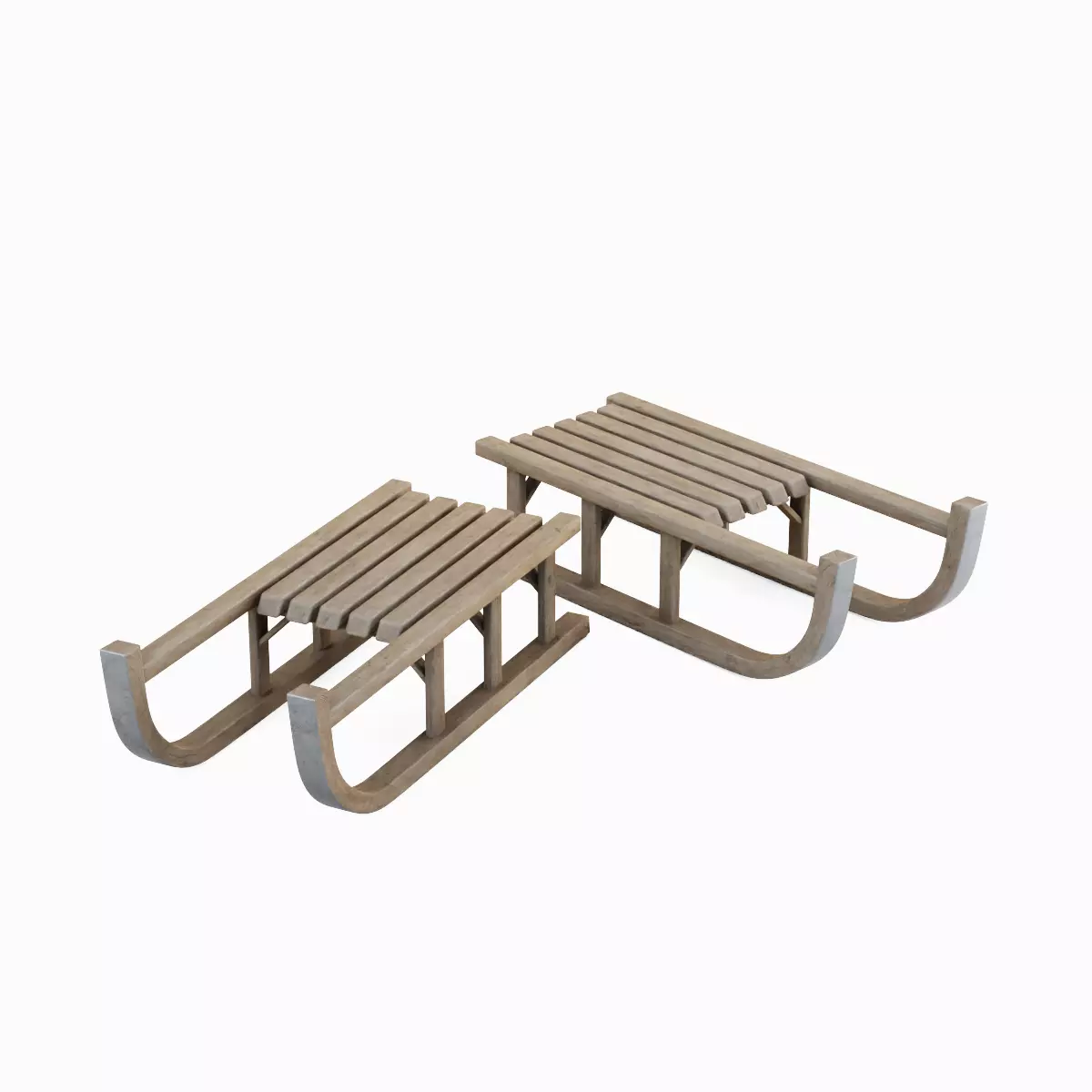 Wooden Snow Sledge 01 Low-poly 3D model_0