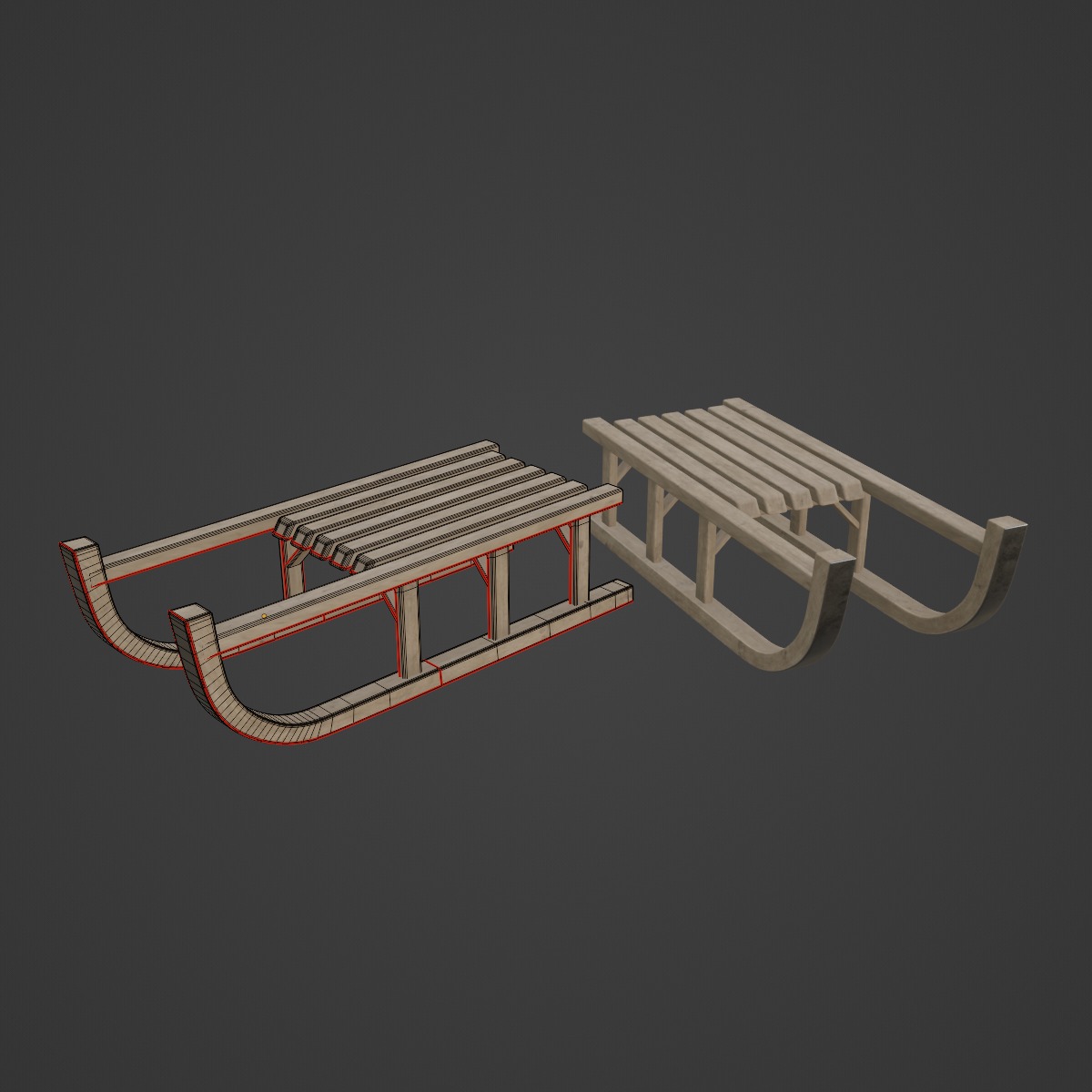 Wooden Snow Sledge 01 Low-poly 3D model_7