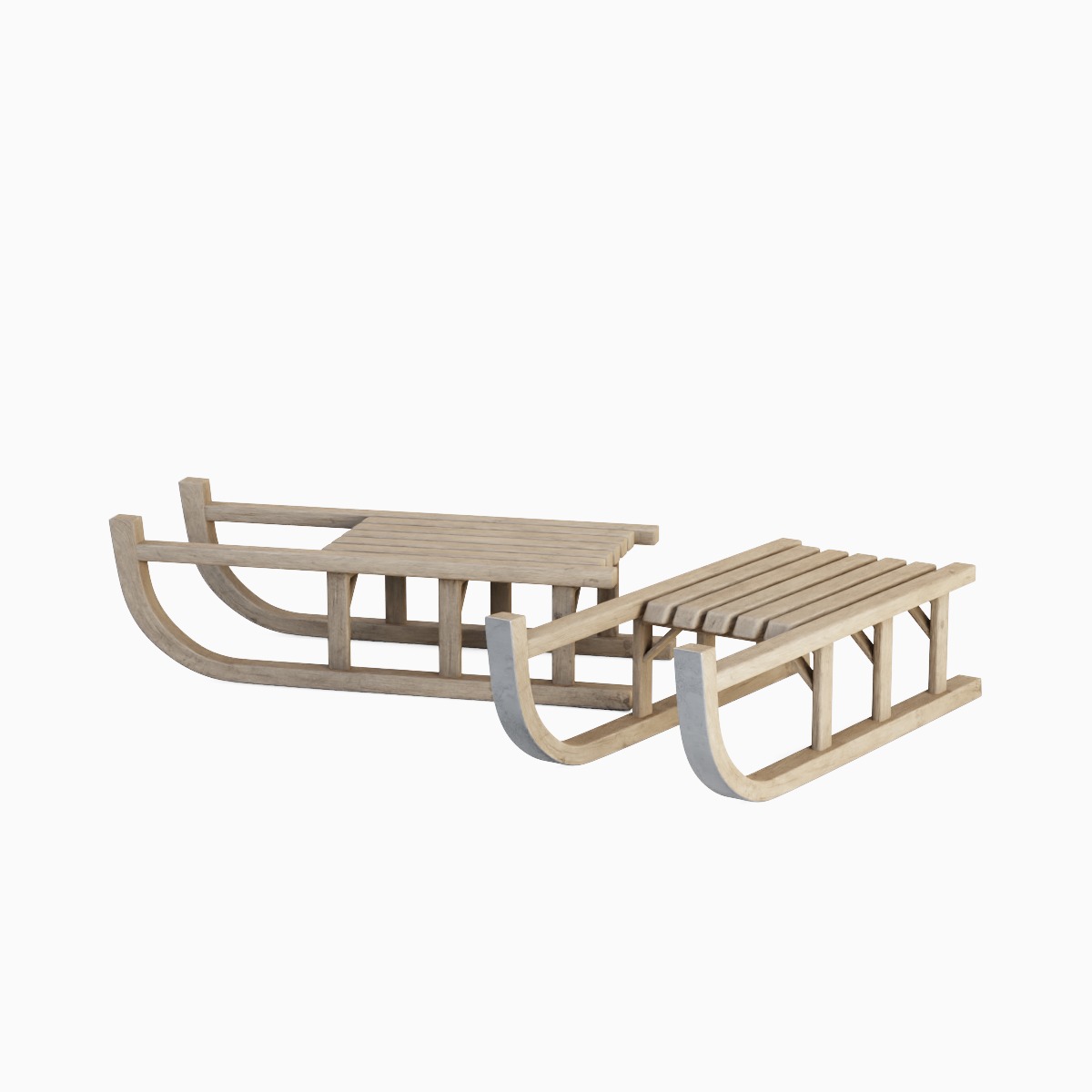 Wooden Snow Sledge 01 Low-poly 3D model_3