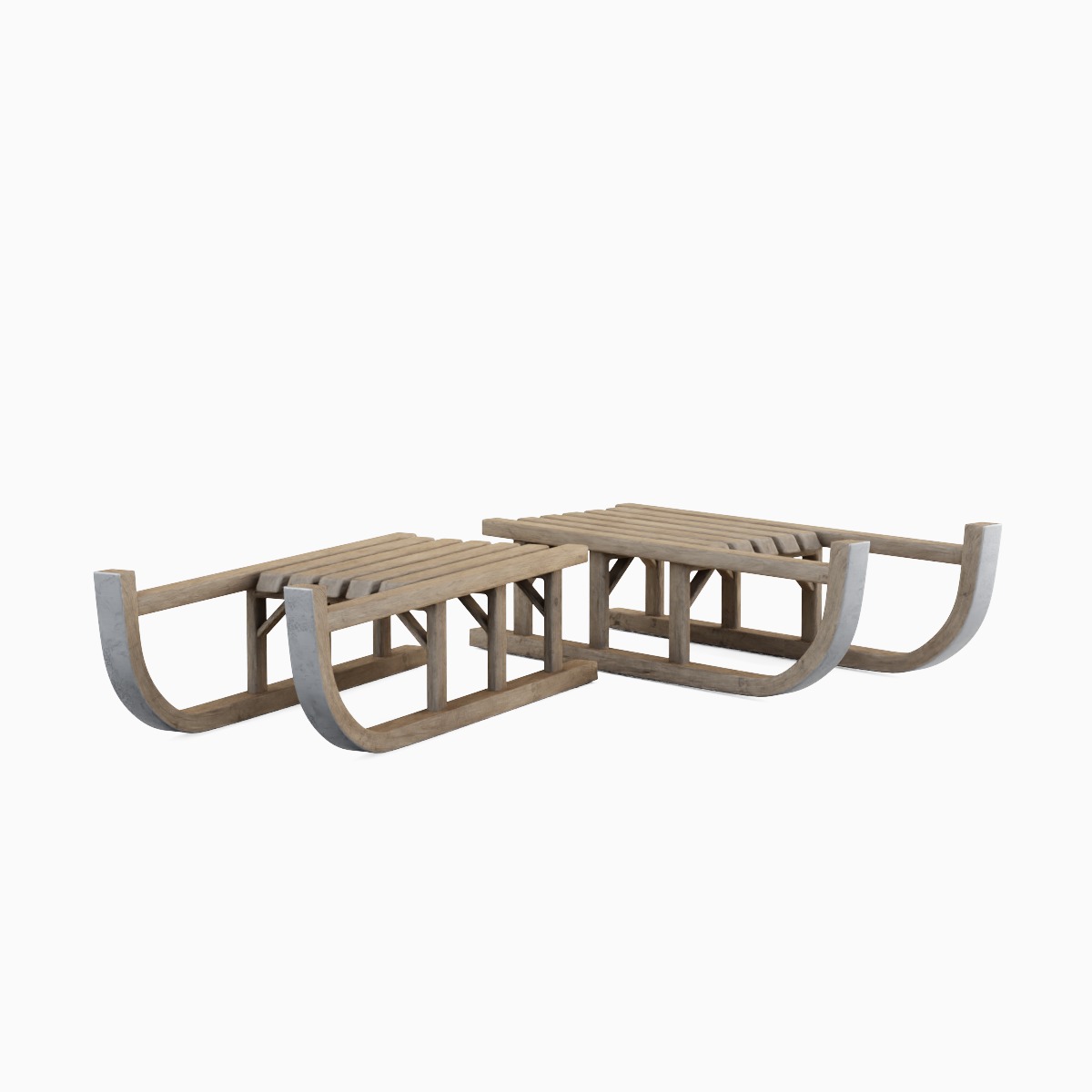 Wooden Snow Sledge 01 Low-poly 3D model_2