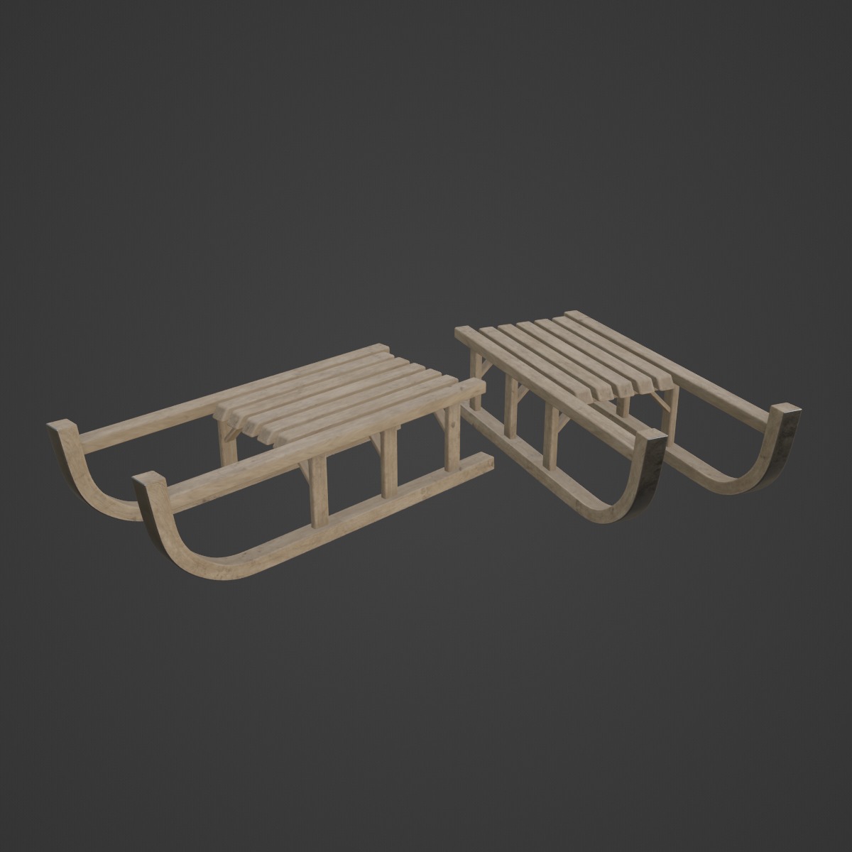 Wooden Snow Sledge 01 Low-poly 3D model_6