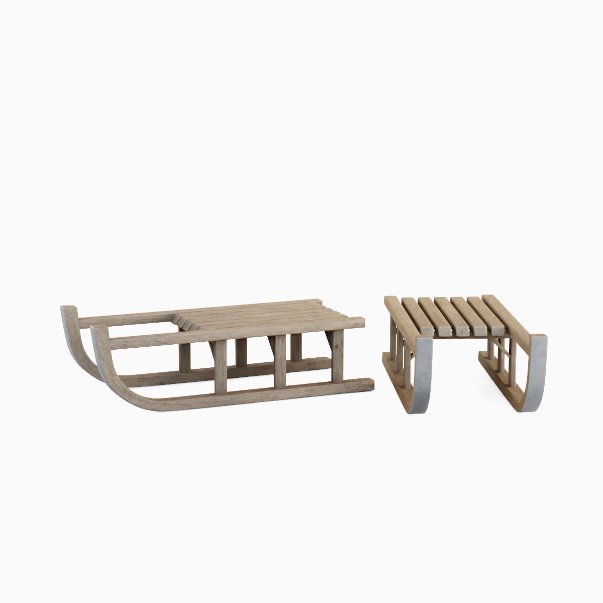 Wooden Snow Sledge 01 Low-poly 3D model_1