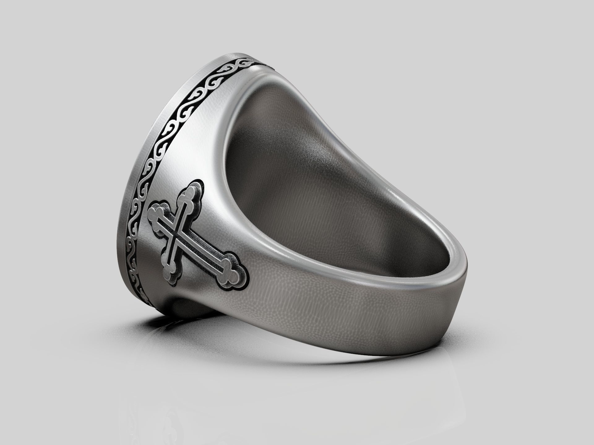 Saint Michael bas relief statement ring 3D print model_5
