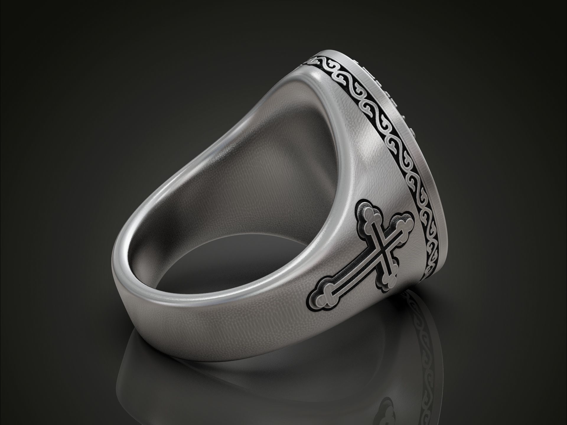 Saint Michael bas relief statement ring 3D print model_2