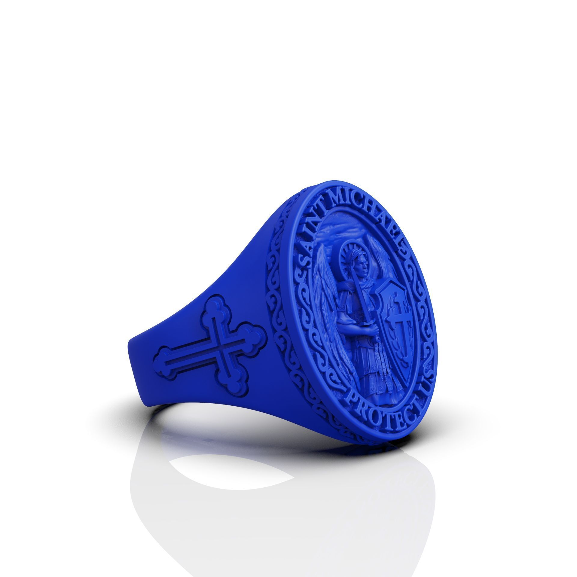 Saint Michael bas relief statement ring 3D print model_7