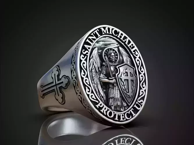 Saint Michael bas relief statement ring