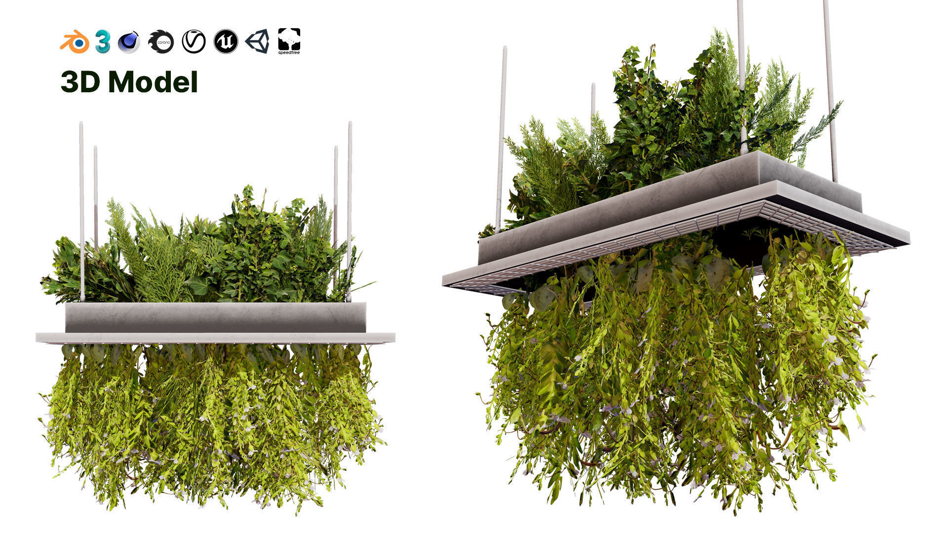 Modern Hanging Planter with Cascading Plants Low-poly 3D model_2