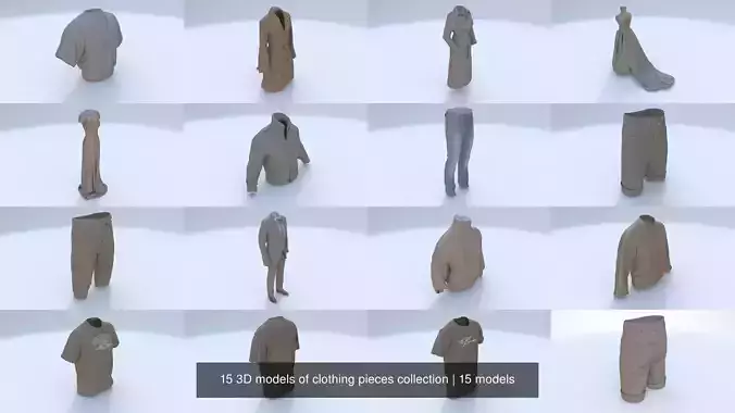 15 3D models of clothing pieces collection 