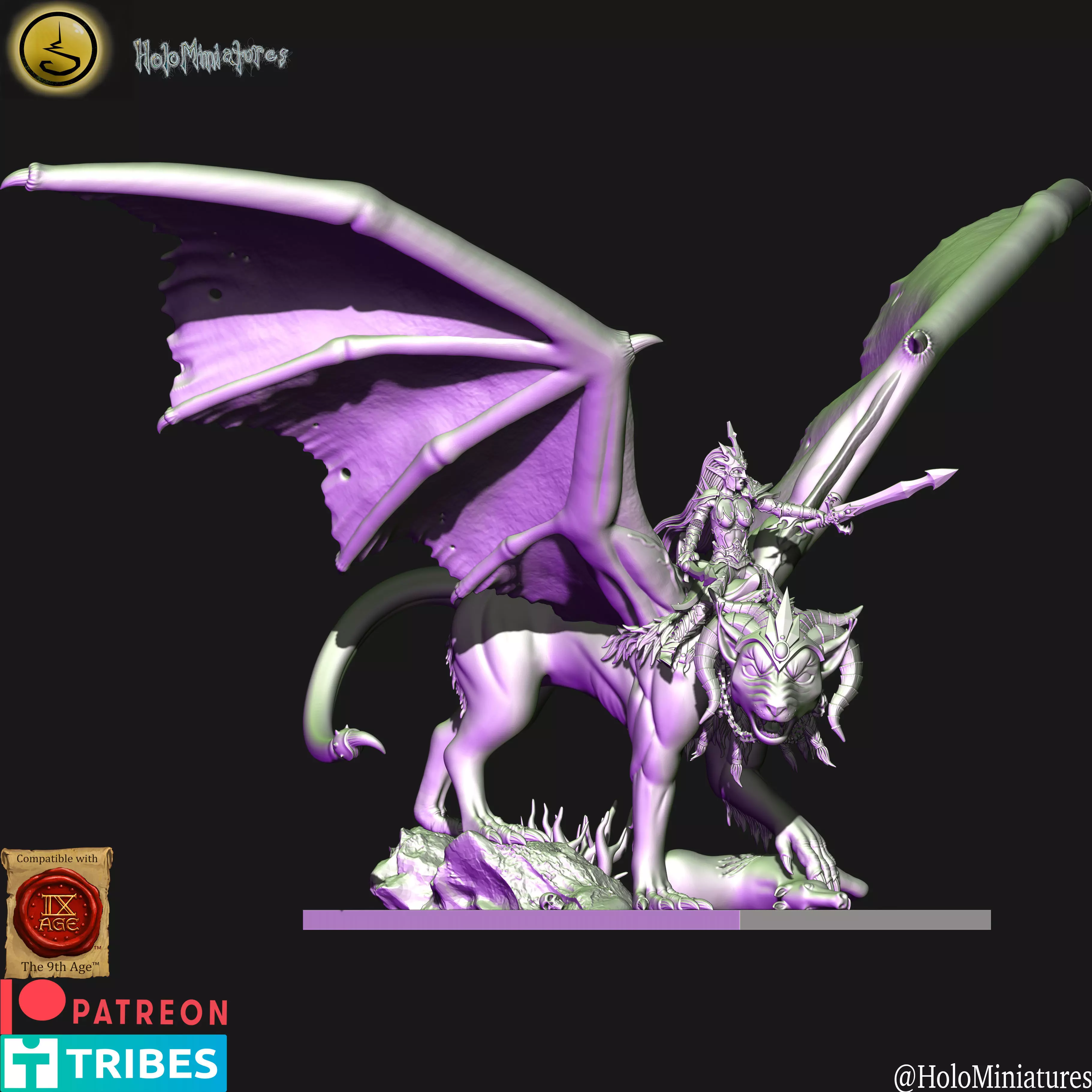 Dark elves Witch Queen on Manticore 3D print model