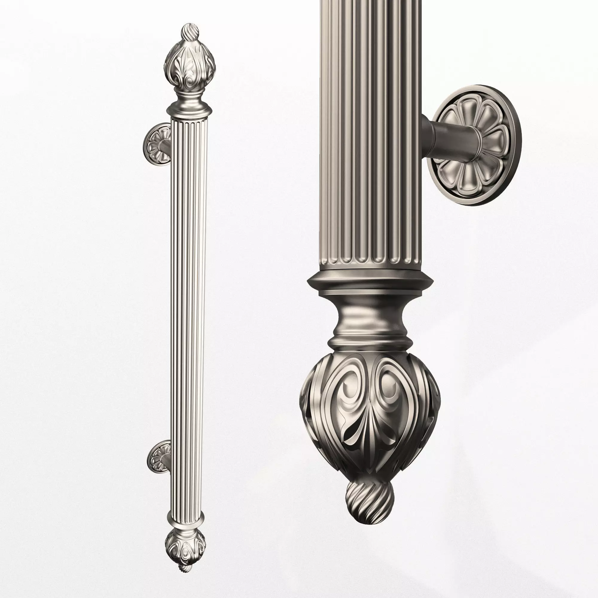 Classic Door Handle 06 Chrome Low-poly 3D model_0